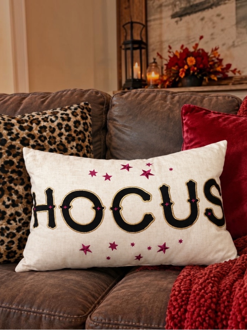 Kohls Hocus Pocus Halloween Decorative Pillow Two Sided Embroidered Stars